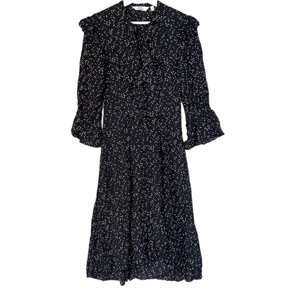 & Other Stories Frilled Ruffle Midi Dress Black White Size 2